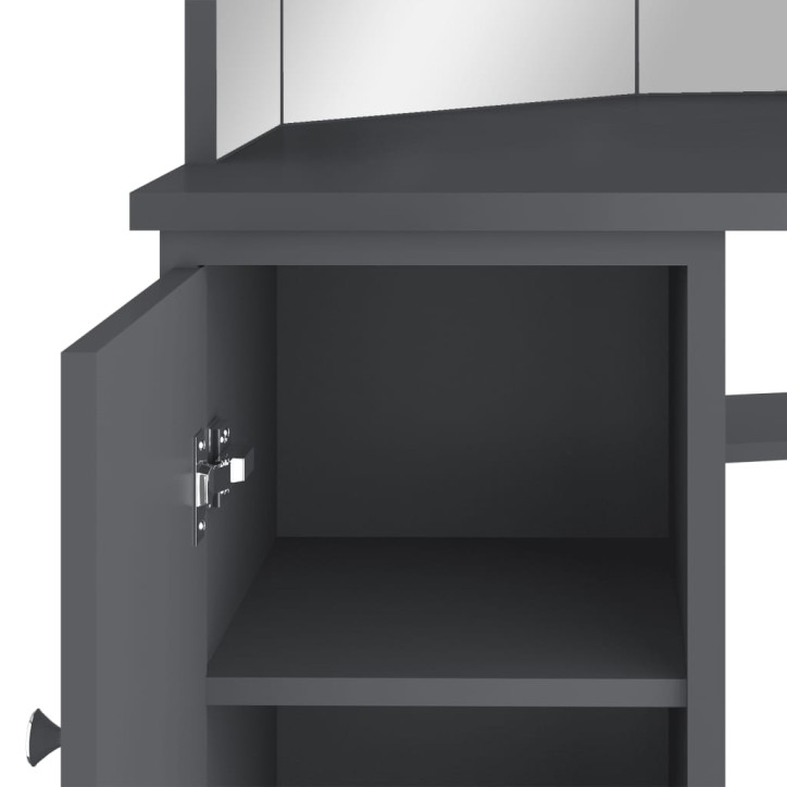 Kampinis kosmetinis staliukas su LED, pilkas, 111x54x141,5cm