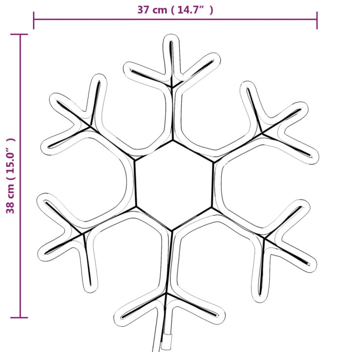 Kalėdinė dekoracija snaigė su 72 šiltomis baltomis LED, 38x37cm