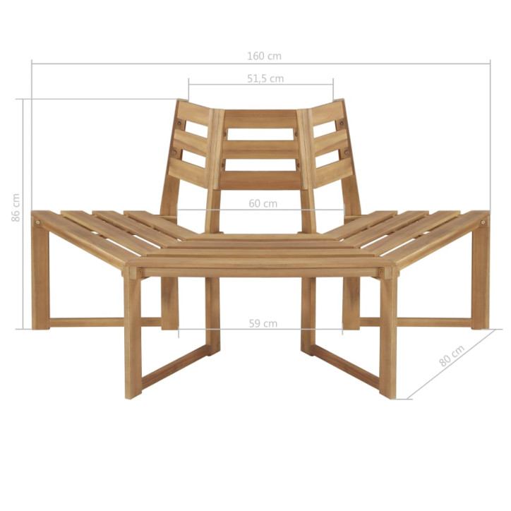 Suolas aplink medį, pusiau šešiakampis, 160cm, akacijos mediena