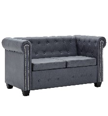 Dvivietė Chesterfield sofa, pilka, dirbtinė zomšos oda