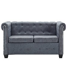 Dvivietė Chesterfield sofa, pilka, dirbtinė zomšos oda