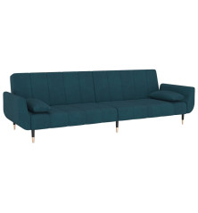 Dvivietė sofa-lova su dvejomis pagalvėmis, mėlyna, aksomas