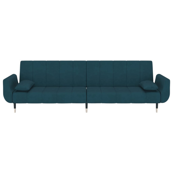 Dvivietė sofa-lova su dvejomis pagalvėmis, mėlyna, aksomas