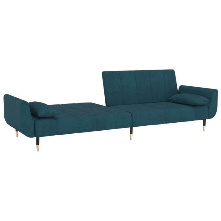 Dvivietė sofa-lova su dvejomis pagalvėmis, mėlyna, aksomas