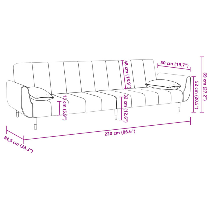 Dvivietė sofa-lova su dvejomis pagalvėmis, mėlyna, aksomas