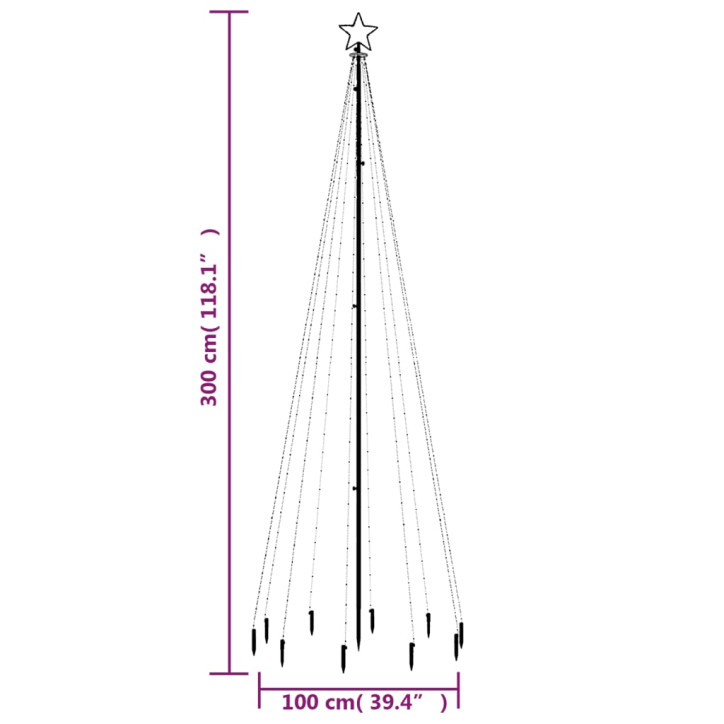 Kalėdų eglutė su kuoliuku, įvairių spalvų, 310LED, 300cm