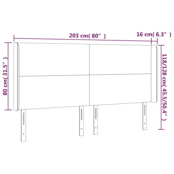 Galvūgalis su LED, šviesiai pilkas, 203x16x118/128cm, aksomas