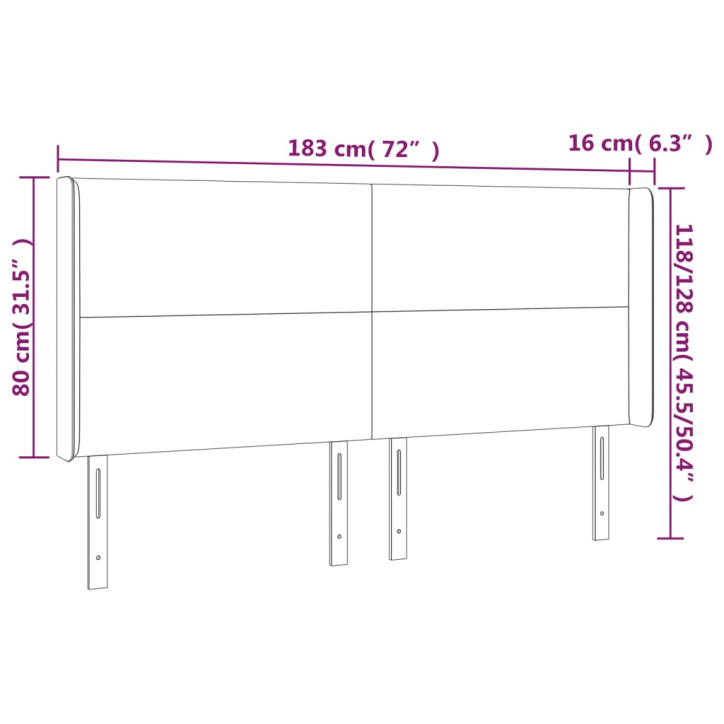 Galvūgalis su LED, juodos spalvos, 183x16x118/128cm, audinys