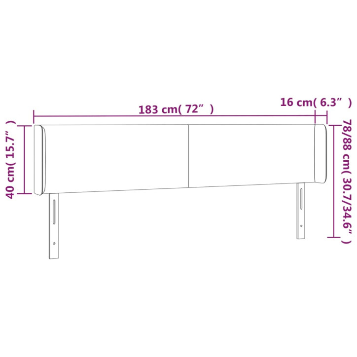 Galvūgalis su LED, šviesiai pilkas, 183x16x78/88cm, aksomas