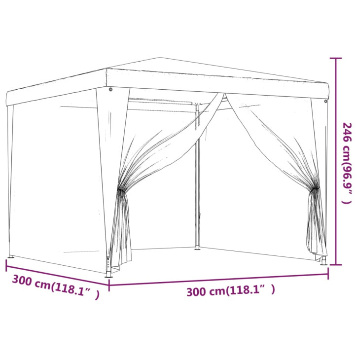 Proginė palapinė su 4 tinklinėmis sienomis, žalia, 3x3m, HDPE