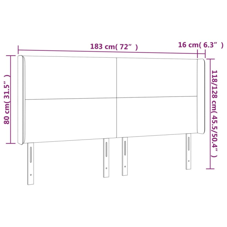 Galvūgalis su LED, šviesiai pilkas, 183x16x118/128cm, aksomas