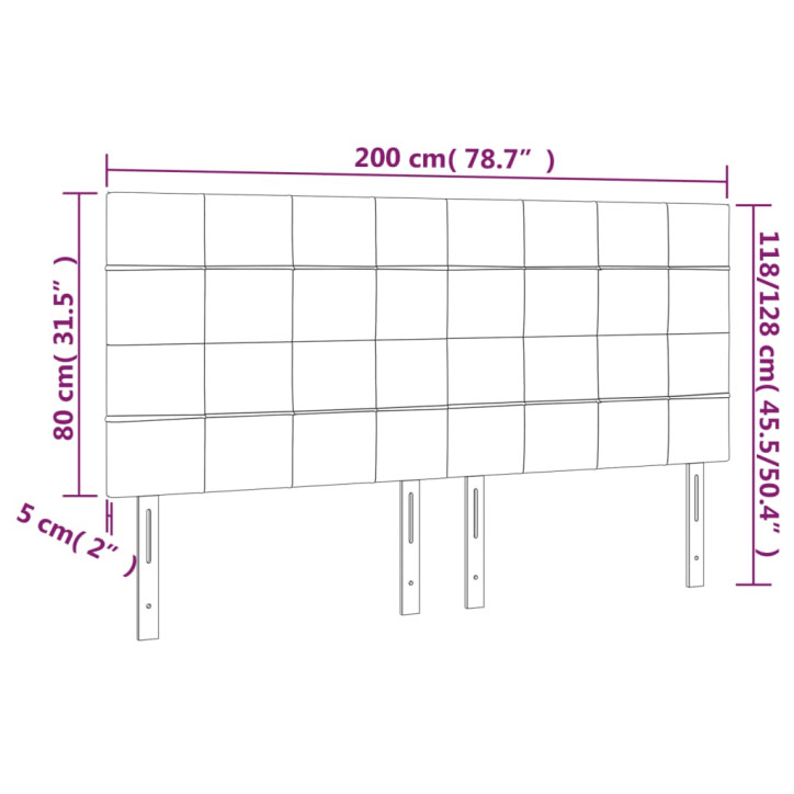 Galvūgalis su LED, tamsiai pilkas, 200x5x118/128cm, aksomas