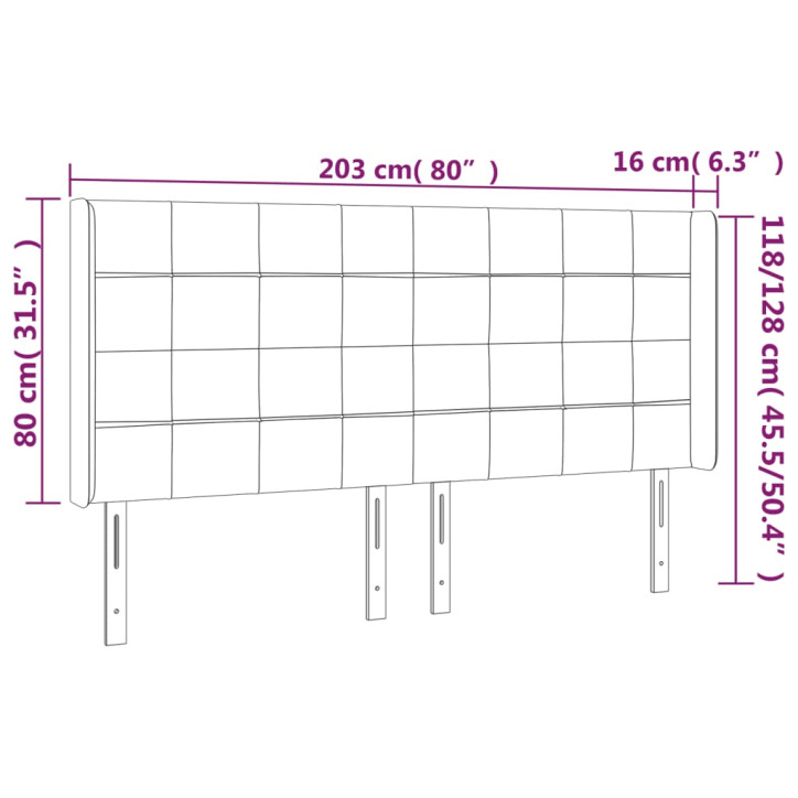 Galvūgalis su LED, šviesiai pilkas, 203x16x118/128cm, audinys