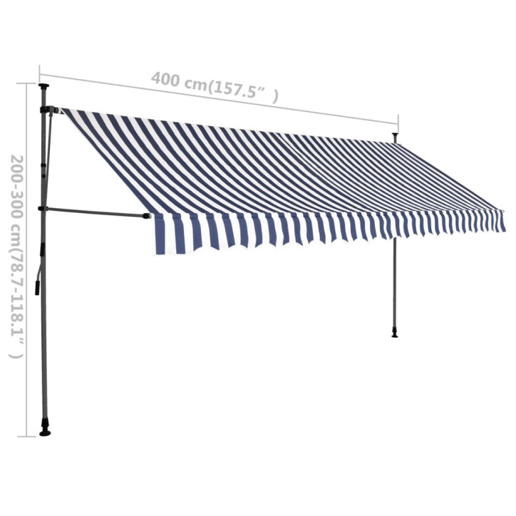 Rankinė ištraukiama markizė su LED, mėlyna ir balta, 400cm