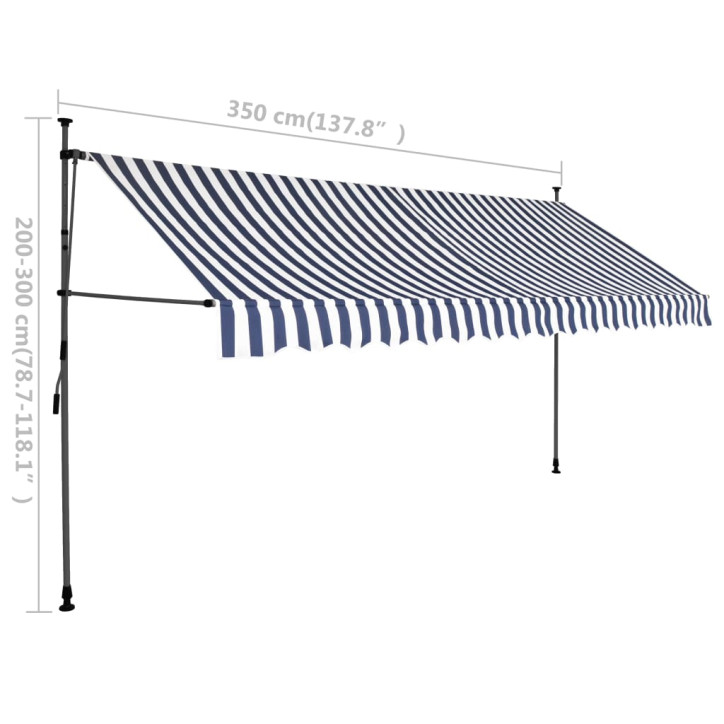 Rankinė ištraukiama markizė su LED, mėlyna ir balta, 350cm