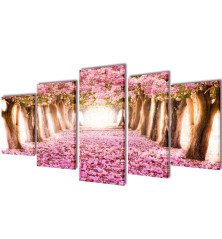 241574 Canvas Wall Print Set Cherry Blossom 100 x 50 cm