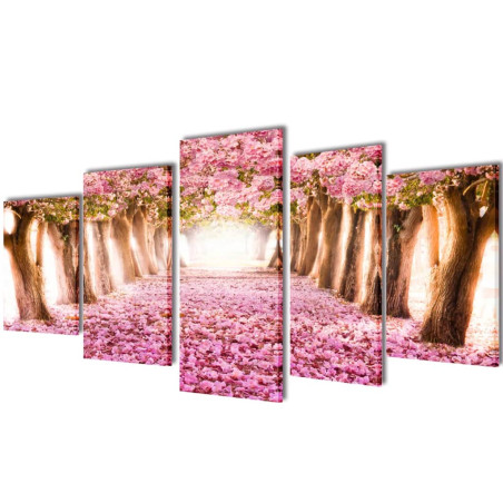 241574 Canvas Wall Print Set Cherry Blossom 100 x 50 cm