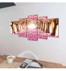 241574 Canvas Wall Print Set Cherry Blossom 100 x 50 cm