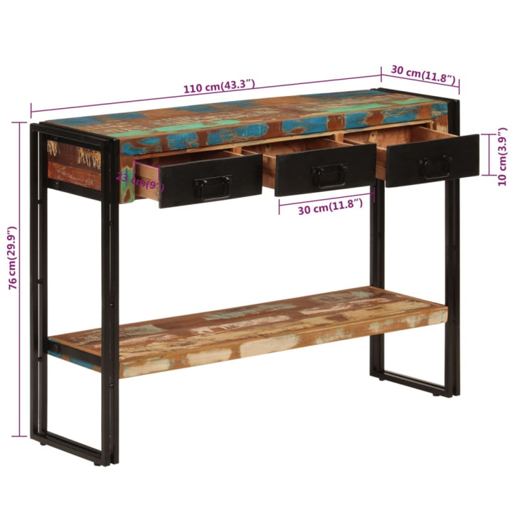 Konsolinis staliukas, 110x30x76cm, perdirbtos medienos masyvas