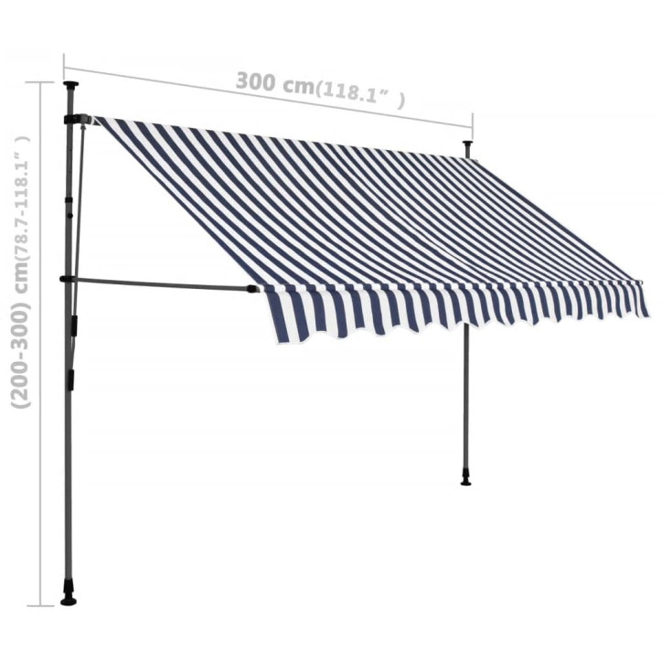 Rankinė ištraukiama markizė su LED, mėlyna ir balta, 300cm