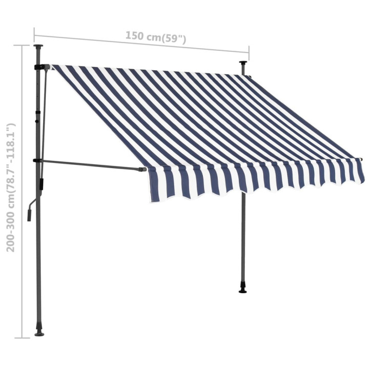 Rankinė ištraukiama markizė su LED, mėlyna ir balta, 150cm