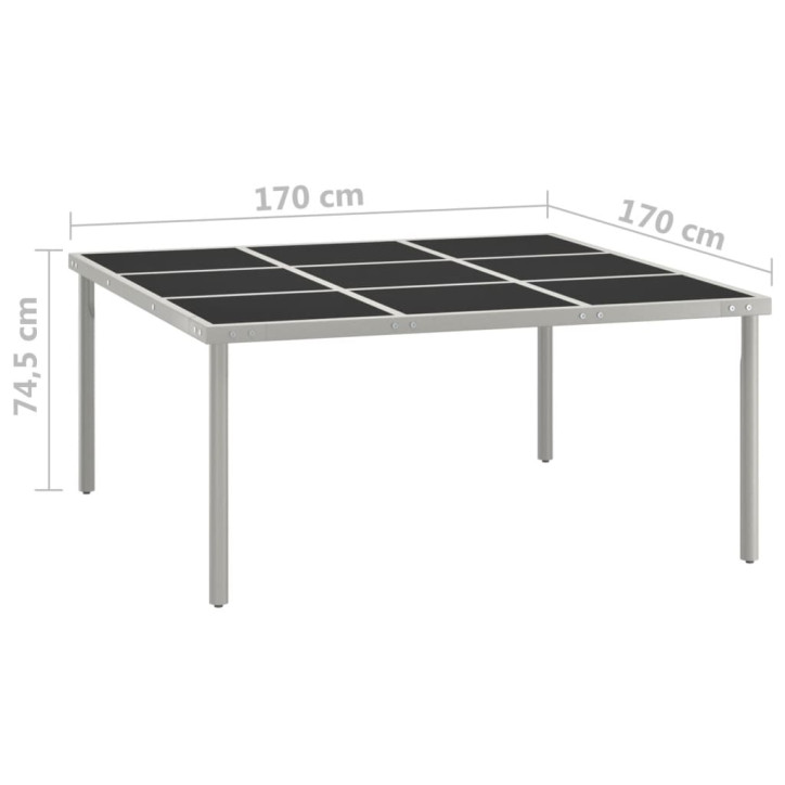 Sodo valgomojo stalas, 170x170x74,5cm, stiklas ir plienas