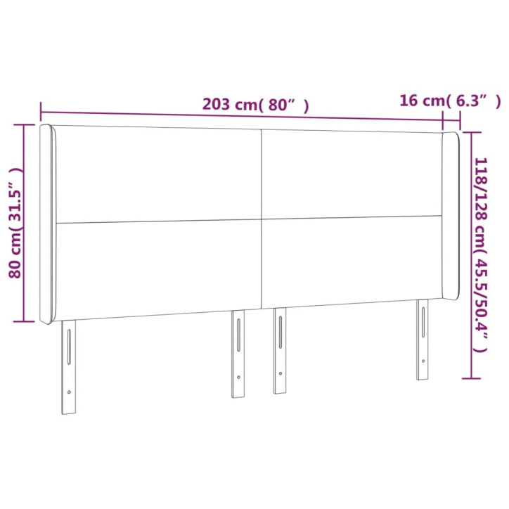 Galvūgalis su LED, baltos spalvos, 203x16x118/128 cm