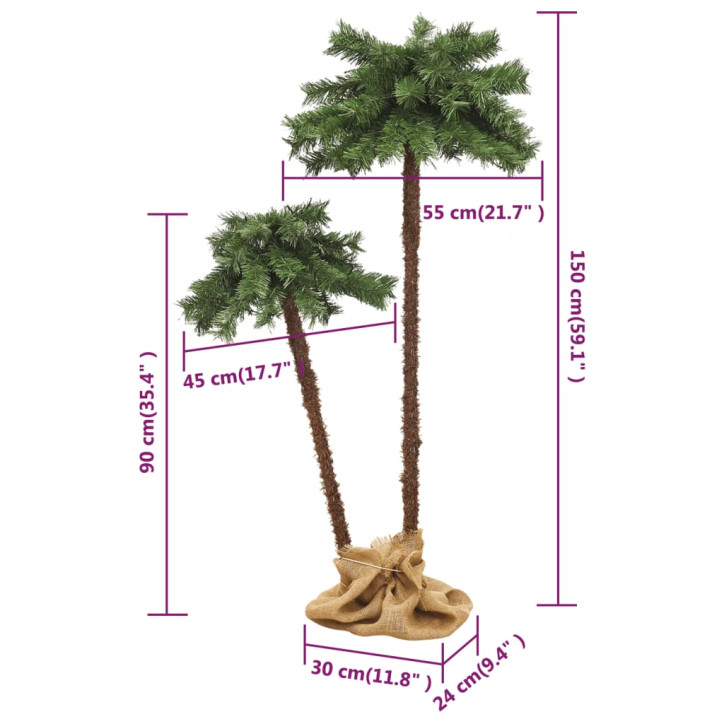 Dvi dirbtinės palmės su LED lemputėmis, 90cm ir 150cm