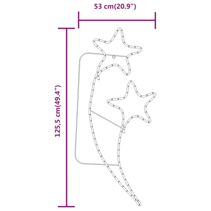 Lempučių dekoracijos žvaigždės, 2vnt., šiltos, 125,5x53x4,5cm