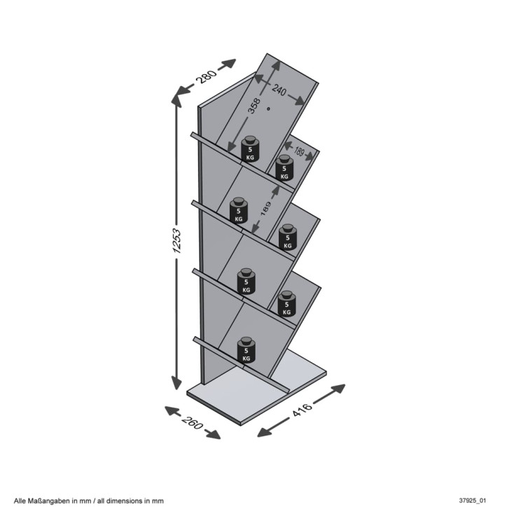 FMD Pastatoma knygų lentyna, ąžuolo/juoda, geometrinio dizaino