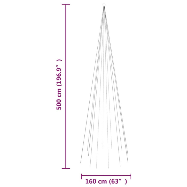 Kalėdų eglutė ant vėliavos stiebo, 500cm, 732 spalvotos LED