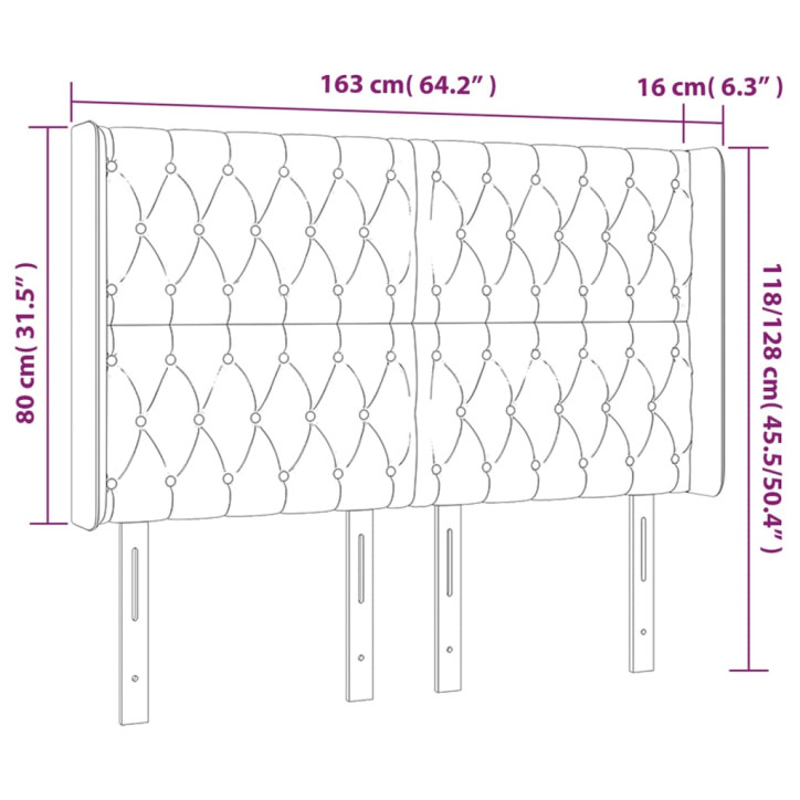 Galvūgalis su LED, tamsiai pilkas, 163x16x118/128cm, aksomas