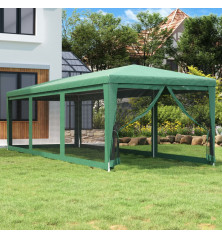 Proginė palapinė su 8 tinklinėmis sienomis, žalia, 3x9m, HDPE