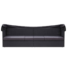 Lauko sofa-lova su stogeliu, juodos spalvos, poliratanas