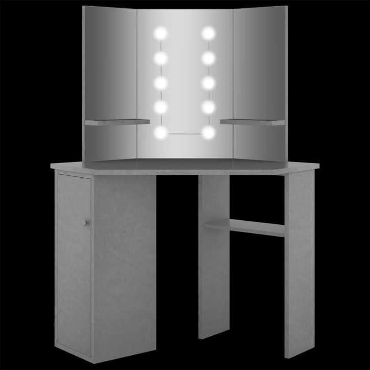 Kampinis kosmetinis staliukas su LED, pilkas, 111x54x141,5cm