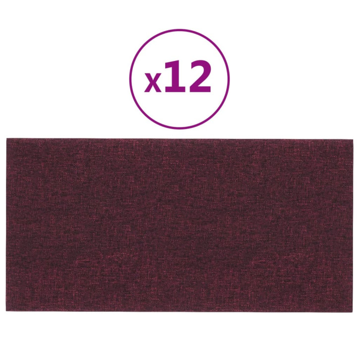 Sienų plokštės, 12vnt., violetinės, 30x15cm, audinys, 0,54m²