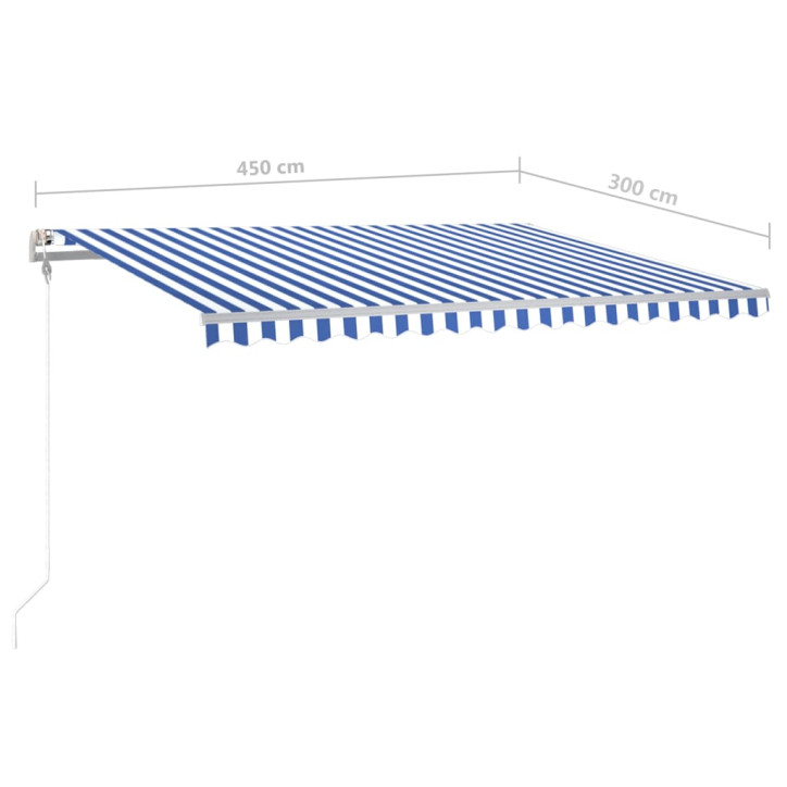 Rankiniu būdu ištraukiama markizė su LED, mėlyna/balta, 4,5x3m