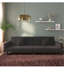 Dvivietė sofa-lova su dvejomis pagalvėmis, juoda, aksomas