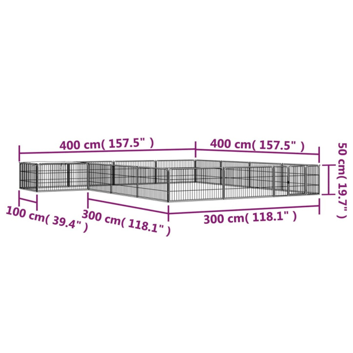 Šunų aptvaras, 16 segmentų, juodas, 100x50cm, plienas