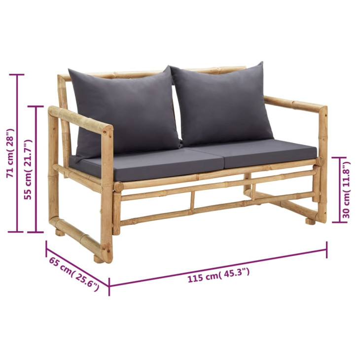 Sodo suoliukas su pagalvėlėmis, 115 cm, bambukas