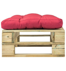 Sodo otomanė iš paletės su raudona pagalvėle, žalia, mediena