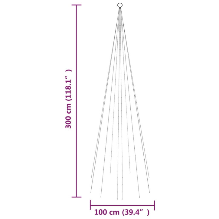 Kalėdų eglutė ant vėliavos stiebo, 300cm, 310 šaltų baltų LED