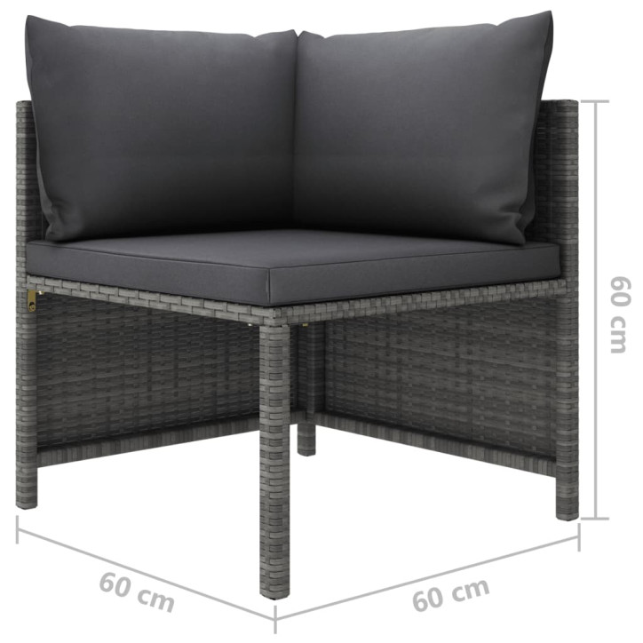 Modulinė kampinė sofa su pagalvėlėmis, pilka, poliratanas