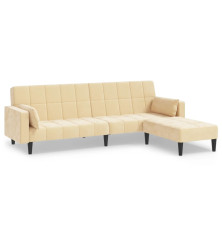 Dvivietė sofa-lova su pagalvėmis ir pakoja, kreminė, aksomas