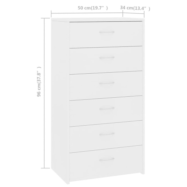 Šoninė spintelė su 6 stalčiais, baltos spalvos, 50x34x96cm, MDP
