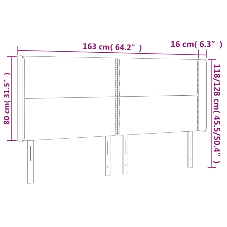 Galvūgalis su LED, šviesiai pilkas, 163x16x118/128cm, audinys