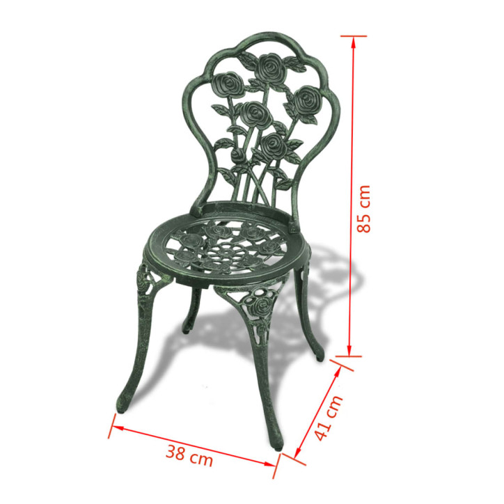 Bistro baldų komplektas, 3d., aliuminis, žalias