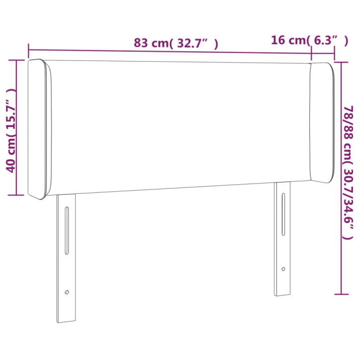 Galvūgalis su LED, baltos spalvos, 83x16x78/88cm, dirbtinė oda