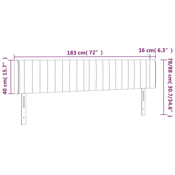 Galvūgalis su LED, juodos spalvos, 183x16x78/88cm, aksomas