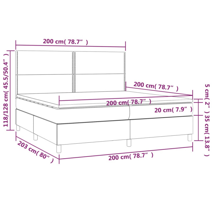 Lova su spyruoklėmis/čiužiniu/LED, pilka 200x200cm dirbtinė oda